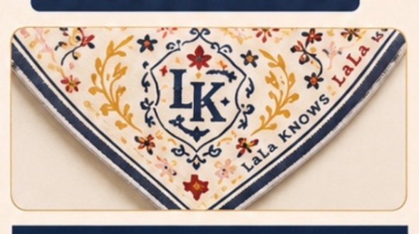 Bandana folded, showing the LK crest